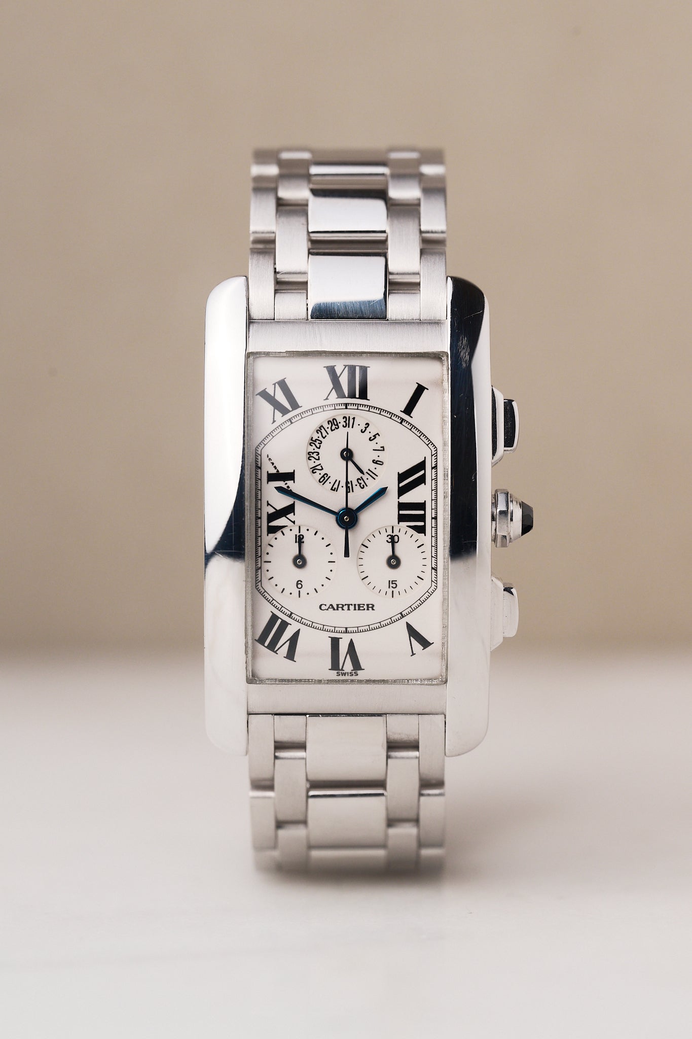 Cartier Tank Americaine Chronograph 18k White Gold Fathom Watches