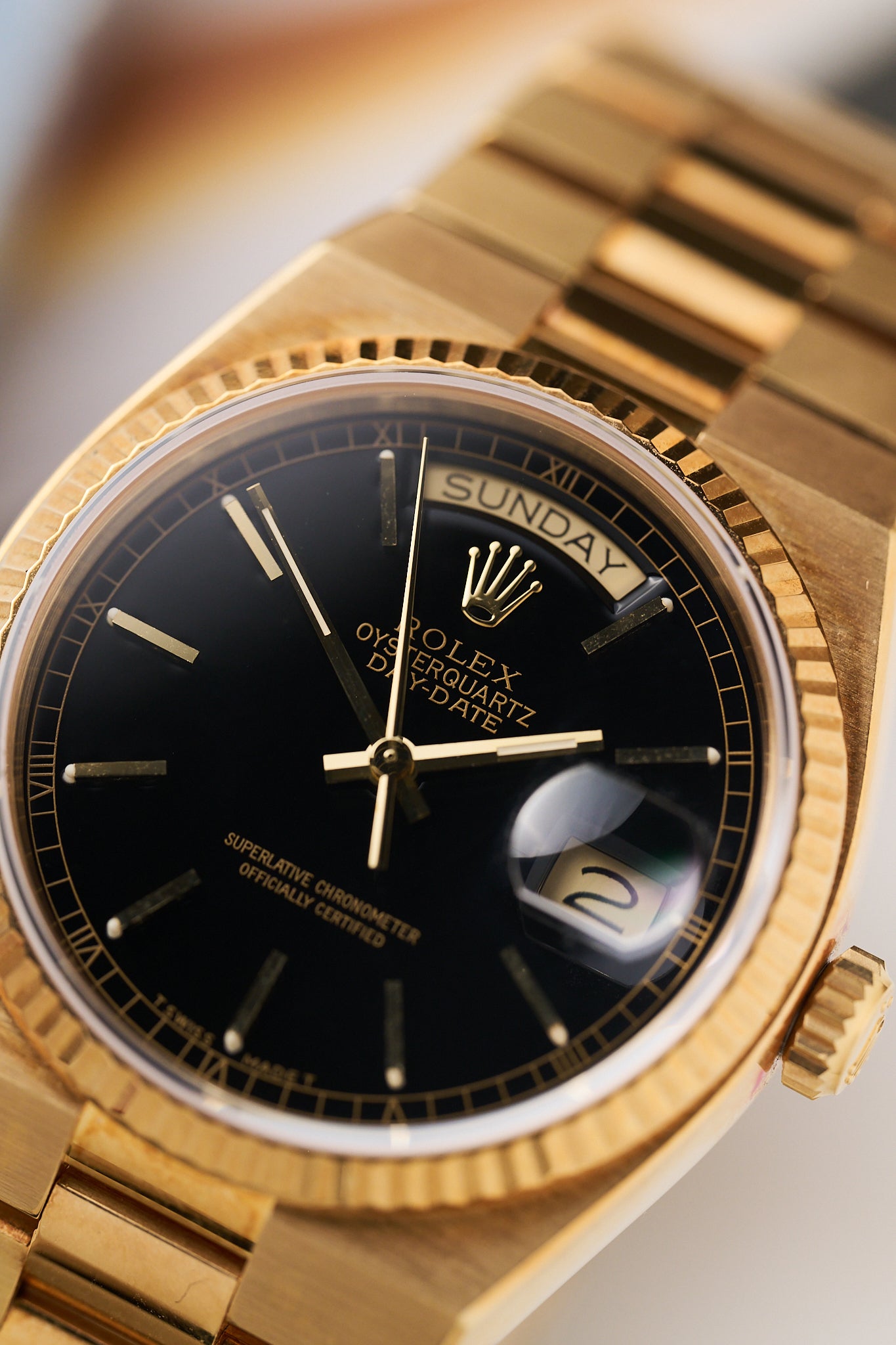 ROLEX OYSTERQUARTZ DAY-DATE 19018 'BLACK DIAL'