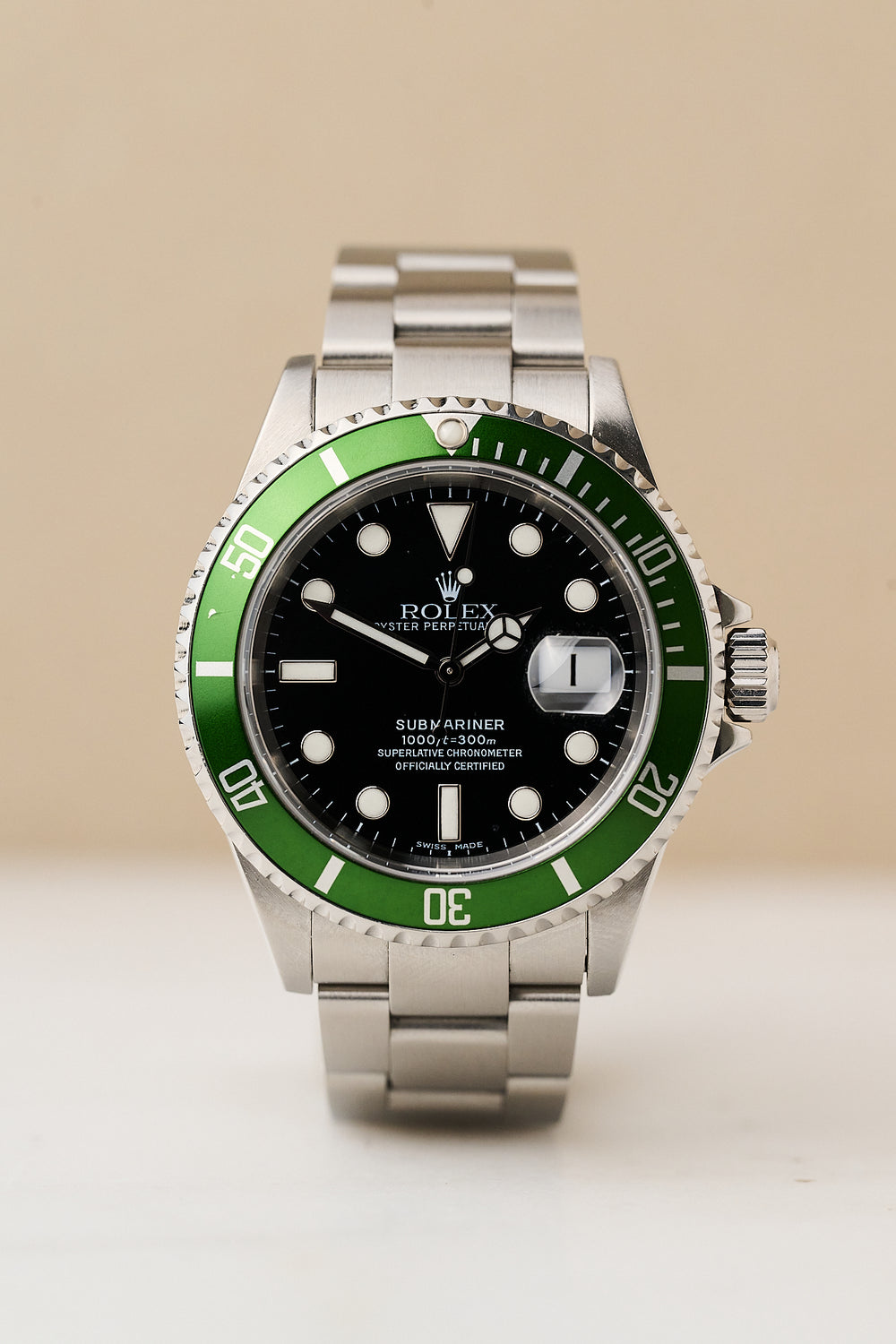 ROLEX SUBMARINER DATE 16610LV 'KERMIT' FLAT FOUR